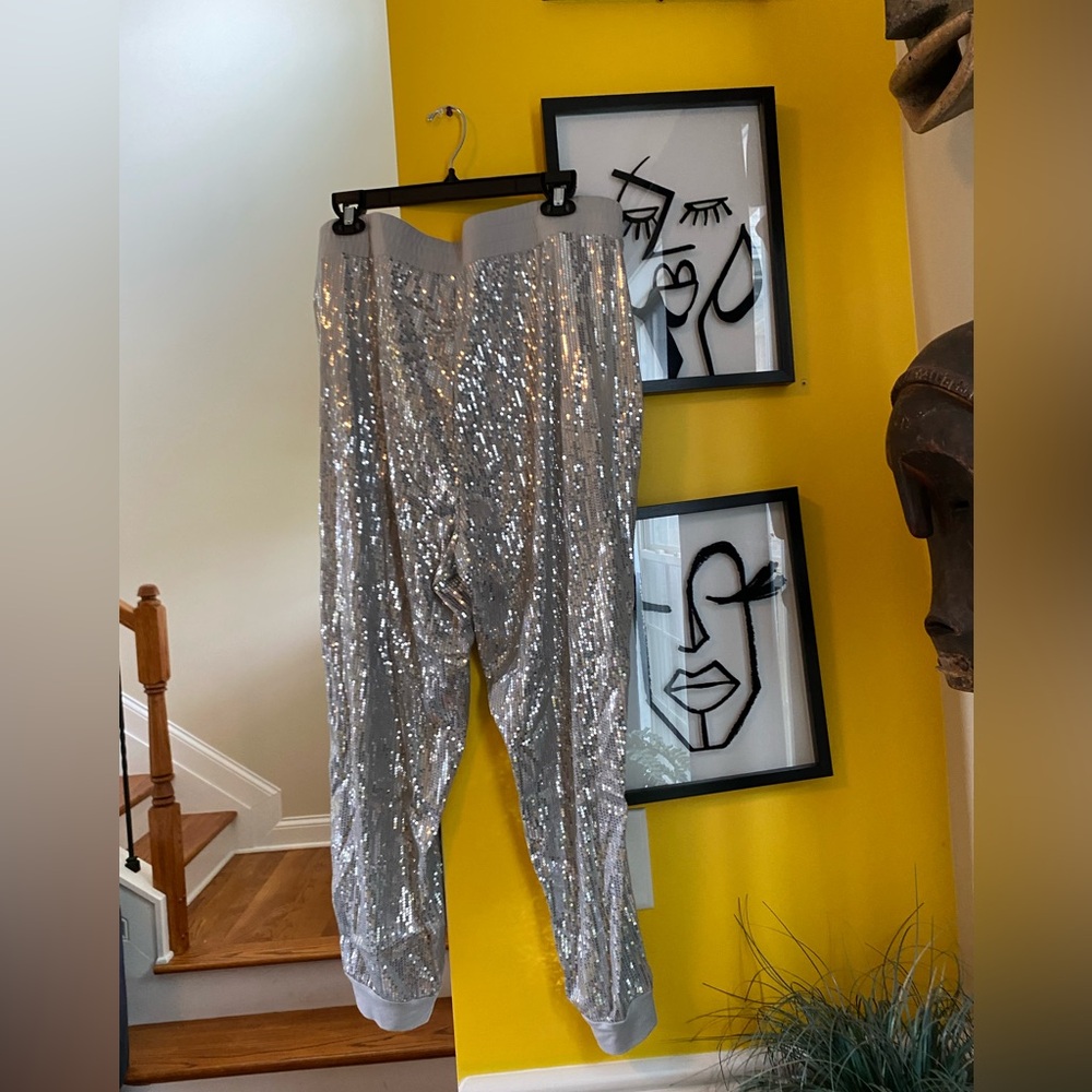 NY and Co Jogger Silver Sequin Pants NWT Size XXL